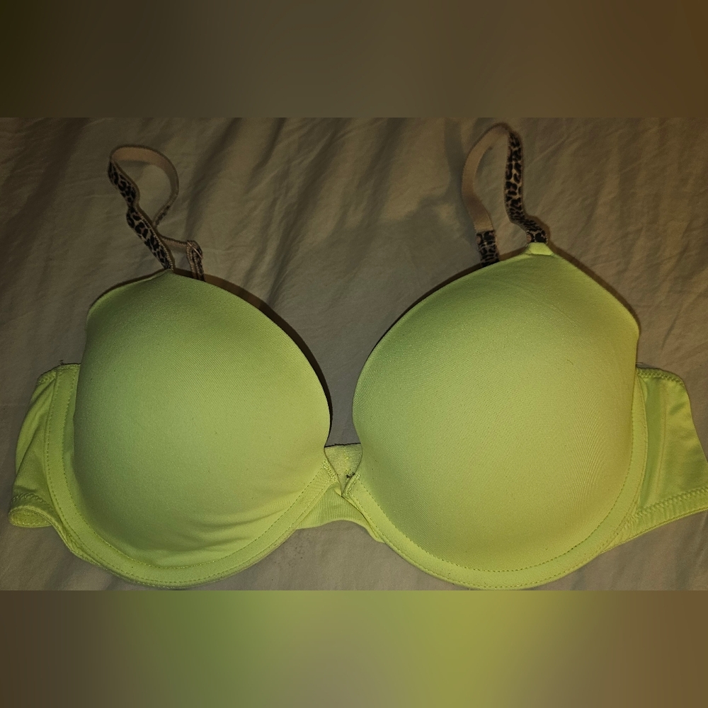 PINK WEAR EVERYWHERE DEMI LEOPARD PRINT NEON BRA 34C RGUC